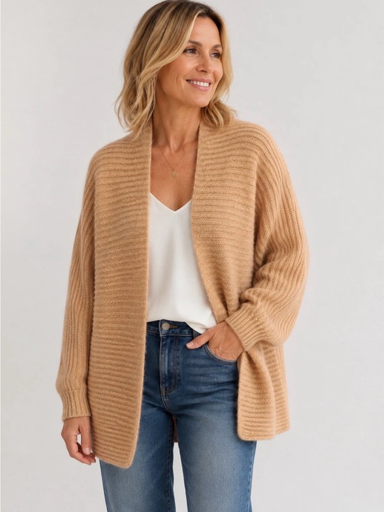 Renee tener for outlander Sweaters - Renee Tener for Outlander Mohair and Wool Coral Peach Ribbed Open Cardigan MED